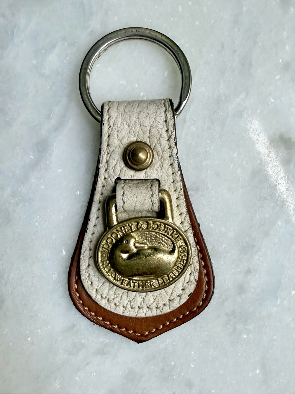 Dooney and Bourke Vintage All Weather Leather Keychain Duck Logo Brass Charm - Picture 3 of 7